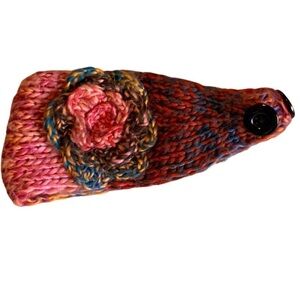 Handmade knit / crochet ear warmer with flower